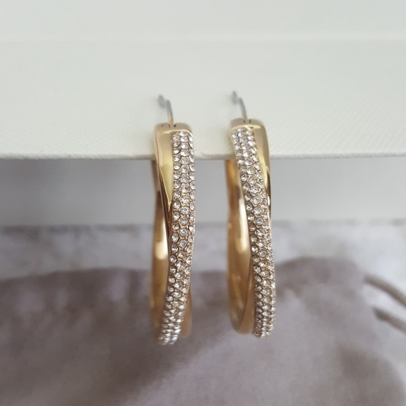 New Michael Kors Crystal Crossover Hoop Earrings - Picture 1 of 6
